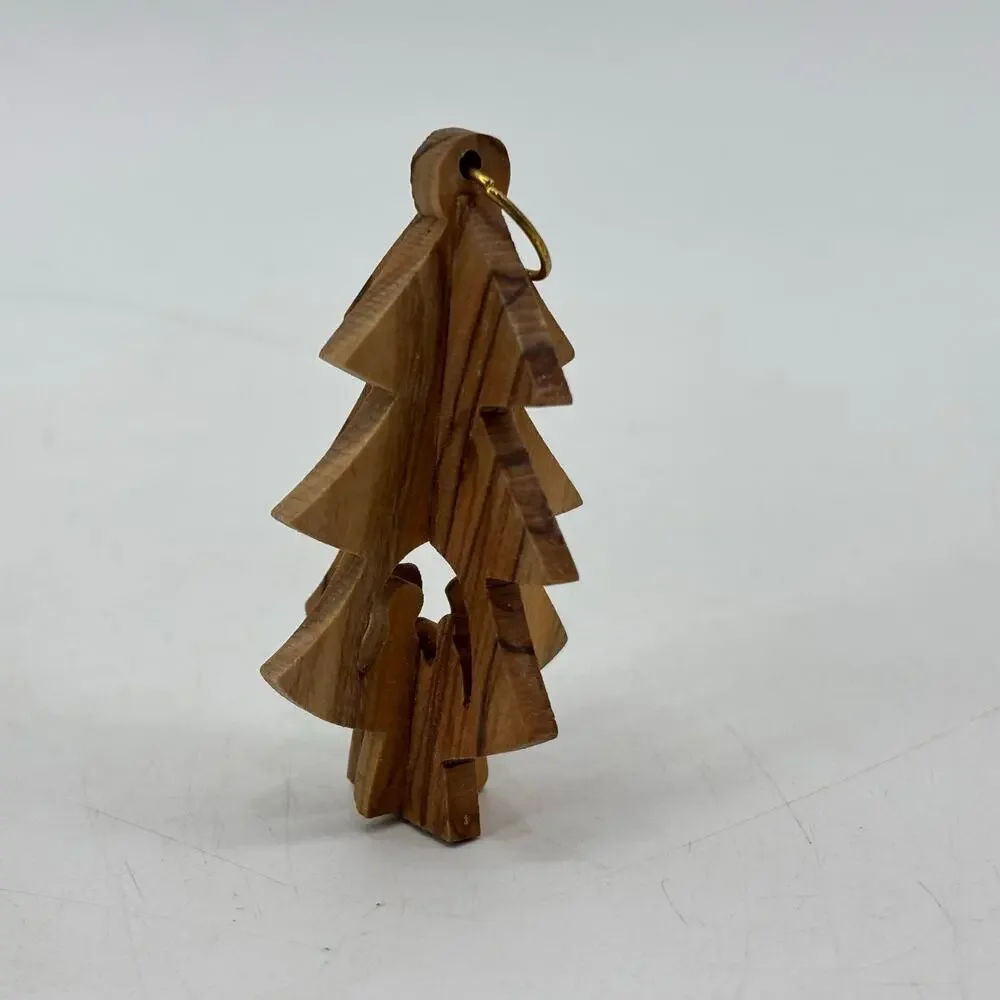 Olive Wood Christmas Tree Nativity Ornament Hand Carved Holy Land Bethlehem